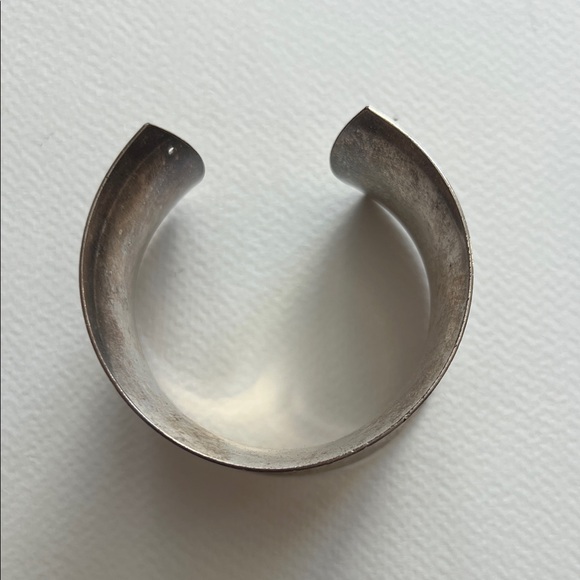 Wide Silver-Tone Cuff Bracelet - Curved Statement Bangle - Picture 2 of 5